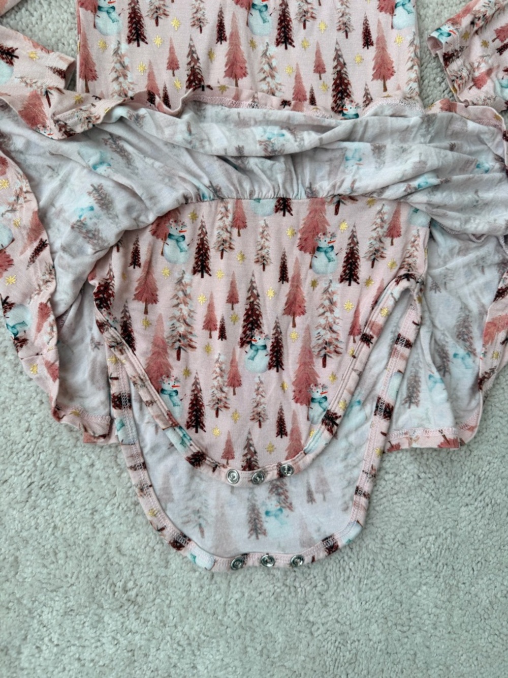 Posh Peanut Pink Christmas Tree Print & Gold Foil Long Sleeve Twirl Bodysuit - Picture 9 of 13